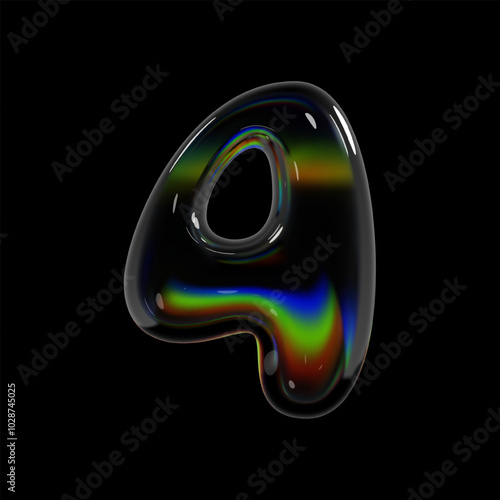 Number 4, 3d holographic glass four number sign. Balloon bubble inflated shape isolated with rainbow dispersion effect, perfect for Y2K futuristic typography and modern font design projects 