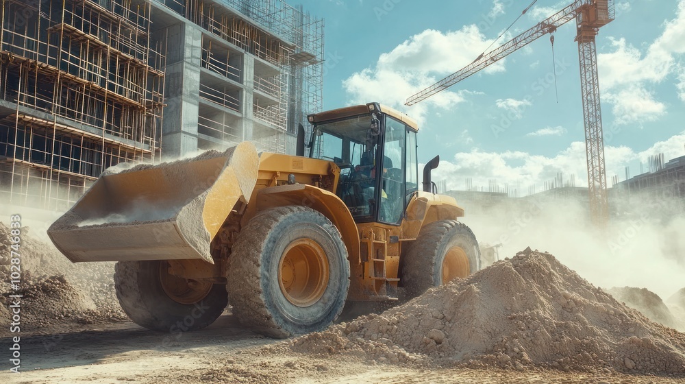 Yellow Excavator Moving Dirt at a Construction Site Yellow Excavator Moving Dirt at a Construction Site