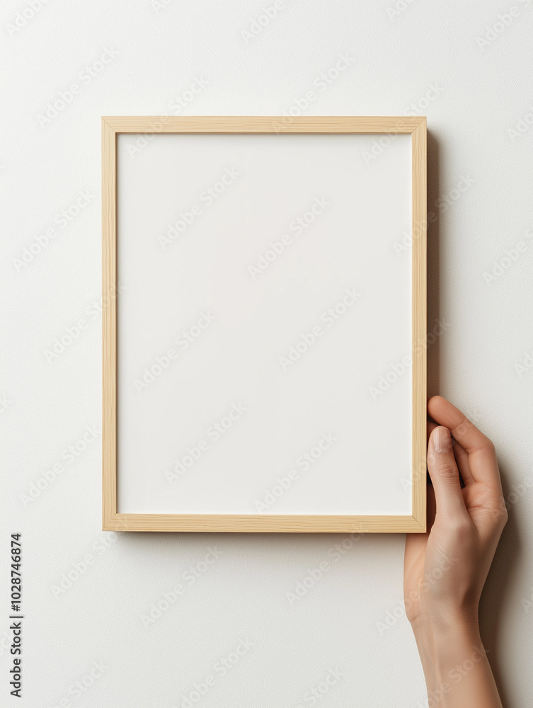 hand holding blank frame, wooden photo frame, close-up of a hand holding the frame hand holding blank frame, wooden photo frame, close-up of a hand holding the frame
