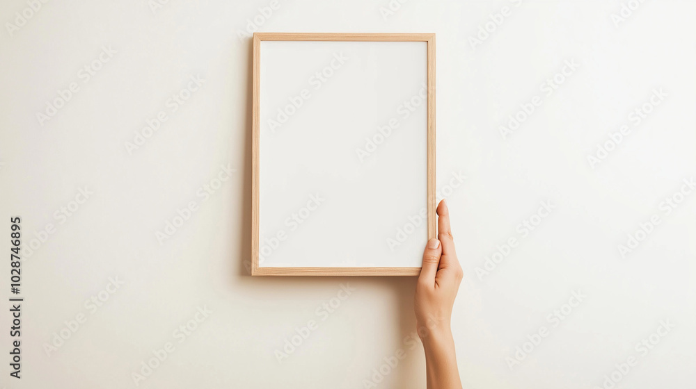 hand holding blank frame, wooden photo frame, close-up of a hand holding the frame hand holding blank frame, wooden photo frame, close-up of a hand holding the frame