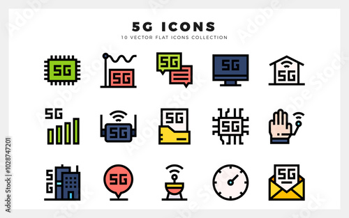 15 5G Lineal Color icon pack. vector illustration.