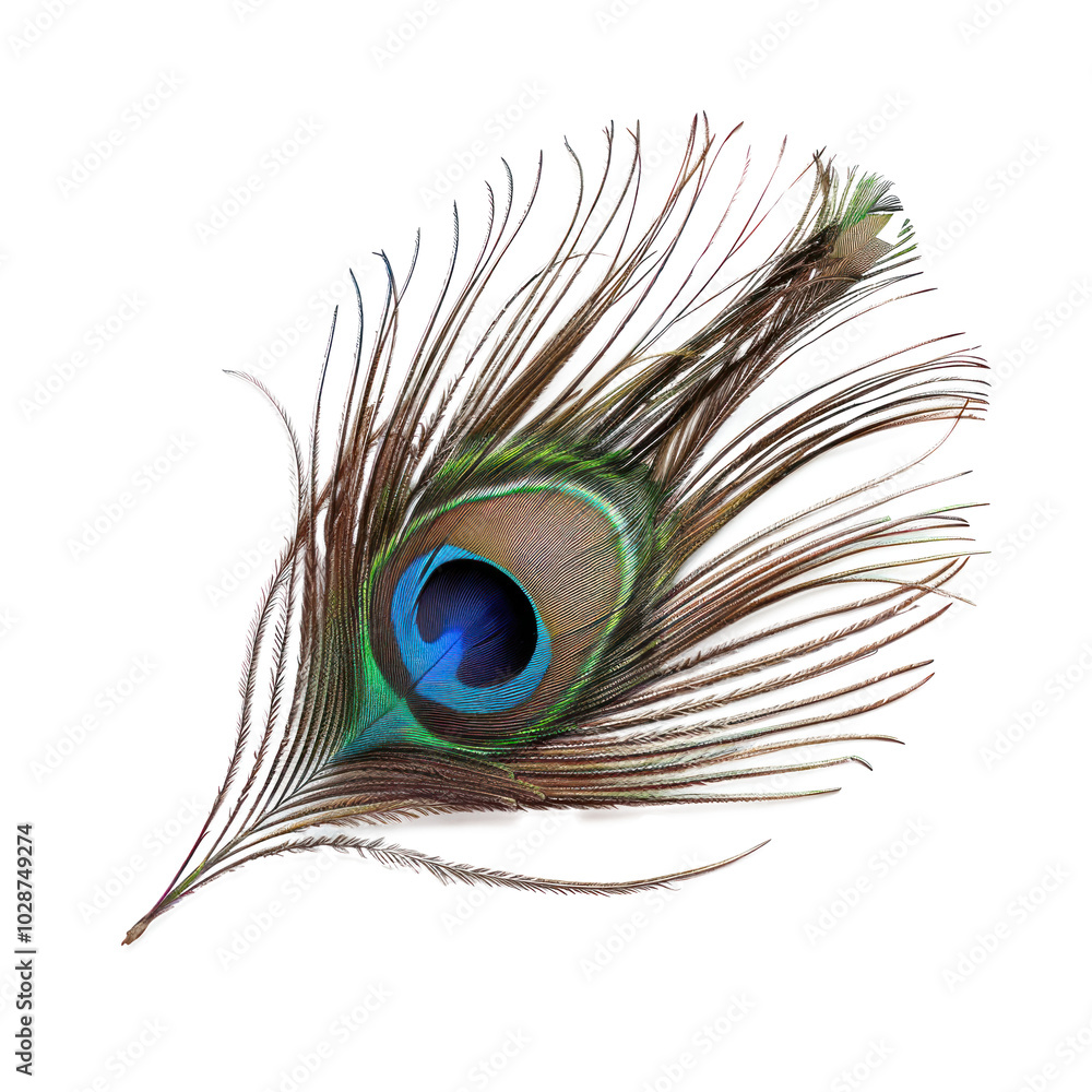 Obraz premium Closeup of peacock feather isolated on transparent background. 