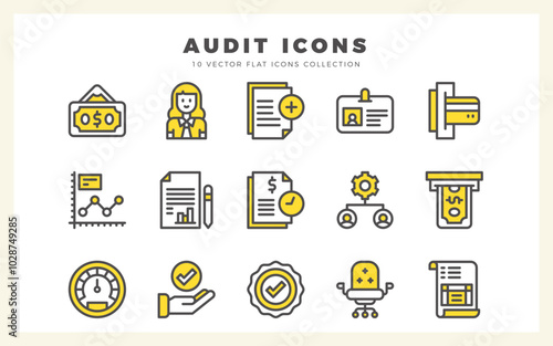 15 Audit Two Color icon pack. vector illustration.