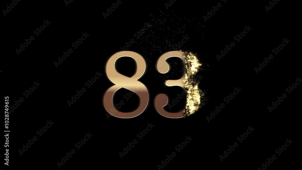 Gold number 83 with gold particles and alpha channel, number eighty three Gold number 83 with gold particles and alpha channel, number eighty three