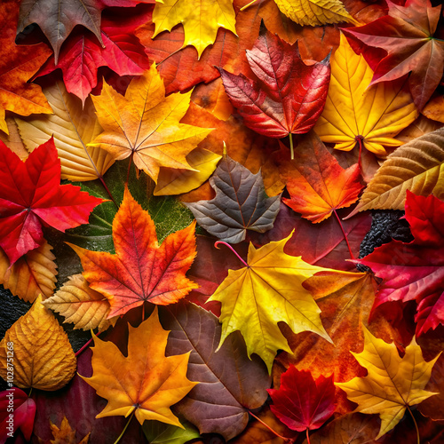 Rich shades of red, orange, yellow, and brown, capturing the essence of autumn.