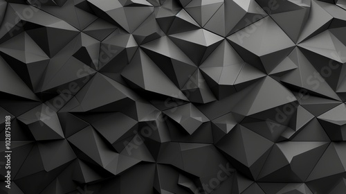 Fototapeta Naklejka Na Ścianę i Meble -  Dark 3d triangular wall design – abstract black background with geometric shapes for modern wallpaper, interior design, and creative digital projects


