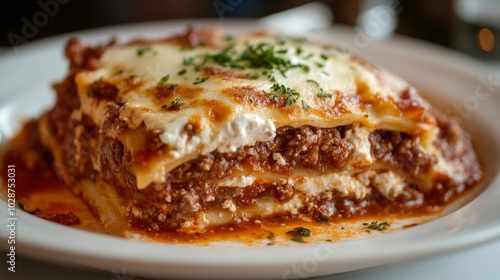 Traditional Italian lasagna with a silky white sauce and a flavorful meat sauce