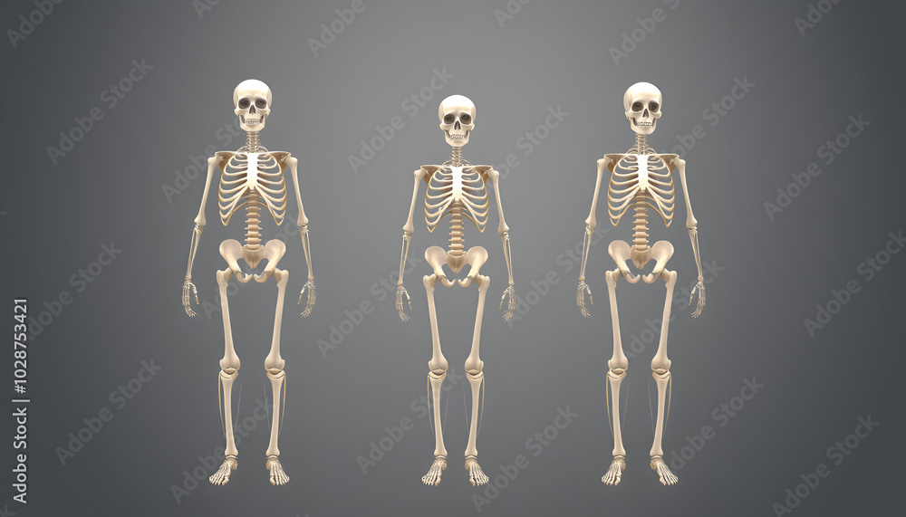 Skeleton Horizontal Human skeleton anatomy set. Skeletal bones, lateral and anterior view ...