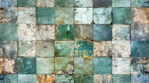 Vintage green grunge patchwork tile design with worn concrete and shabby stone texture – old cement wall wallpaper for retro-inspired interior design, rustic home decor, and creative projects.


 photo