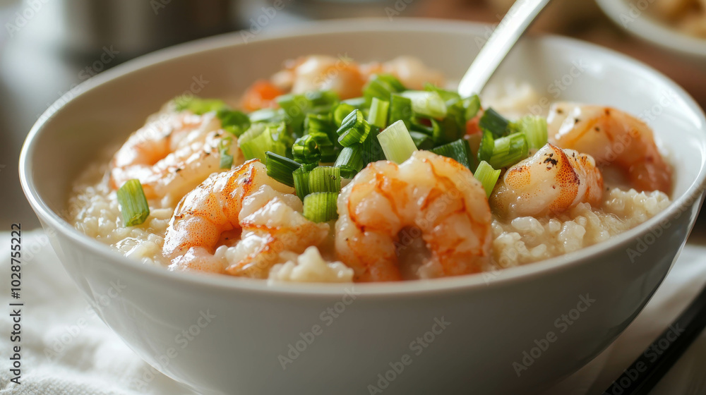 Shrimp and Rice: A comforting bowl of creamy shrimp and rice, garnished with fresh green onions, ready to be enjoyed. Shrimp and Rice: A comforting bowl of creamy shrimp and rice, garnished with fresh green onions, ready to be enjoyed.
