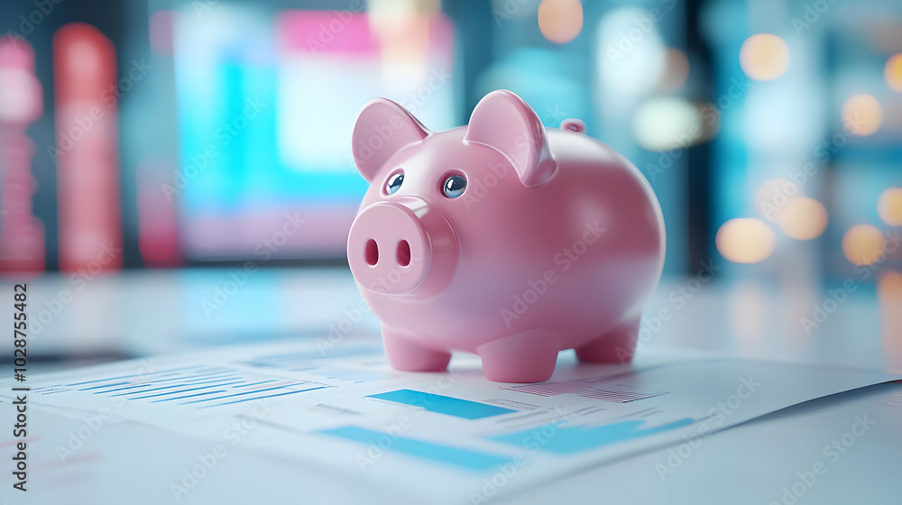 3D Bokeh Piggy Bank and Financial Report Concept - Savings and Wealth Growth in Business Designs on Isolated White Background with Soft Bokeh Effect 3D Bokeh Piggy Bank and Financial Report Concept - Savings and Wealth Growth in Business Designs on Isolated White Background with Soft Bokeh Effect