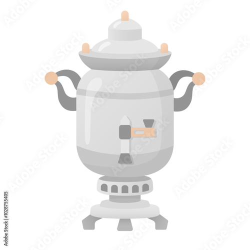 Samovar illustration in cartoon flat style. The traditional Russian water heater