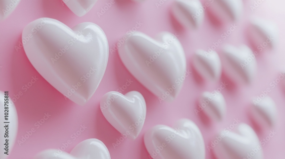 A soft pink background with white hearts of varying sizes. A soft pink background with white hearts of varying sizes.