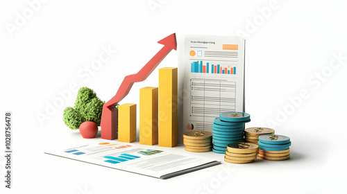3D Budget Planning Vector Icon: Market Growth Arrow Symbolizing Financial Planning and Market Expansion - Isolated on White Background for Business Infographics