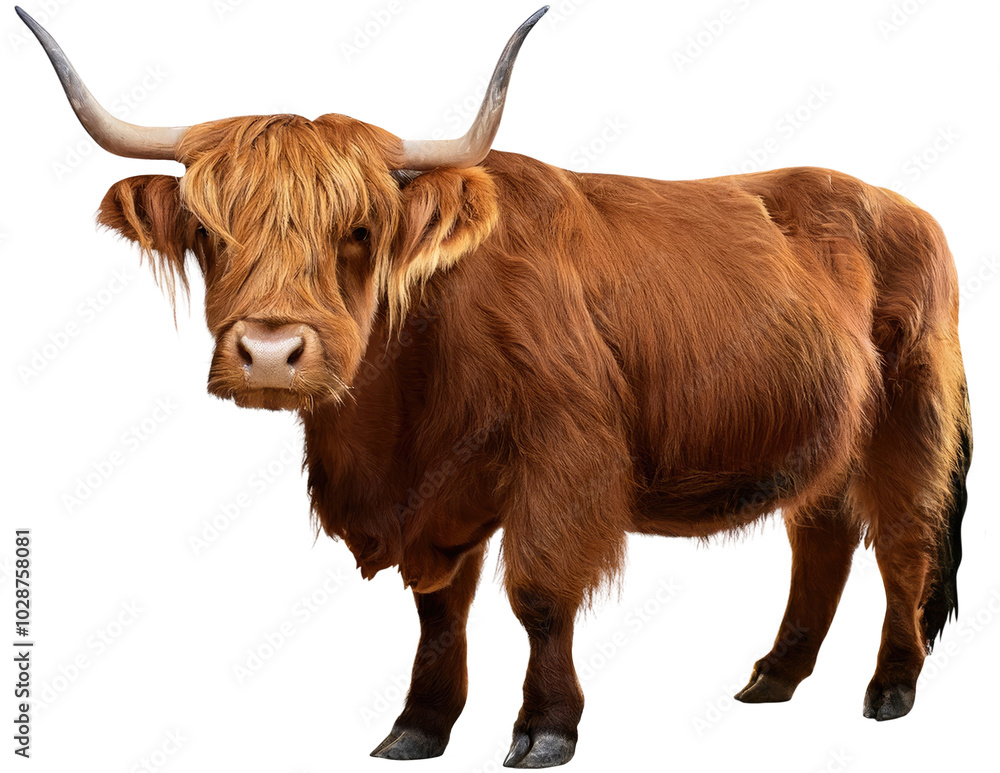 Highland Cow Portrait Isolated on Transparent Background. Highland Cow Portrait Isolated on Transparent Background.