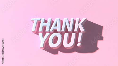 Stylish 3D 'Thank You' text on a soft pink background, perfect for appreciation messages and social media posts. photo