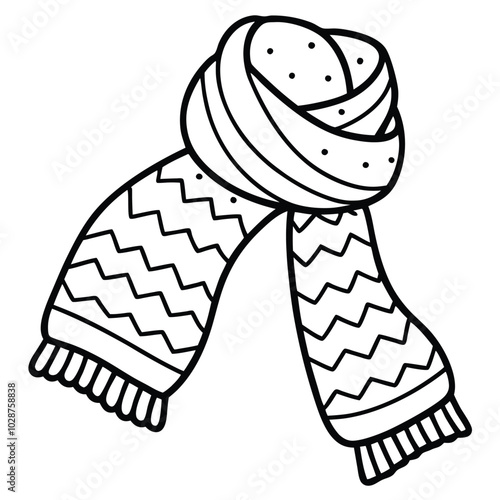 Knitted Scarf Line Art Illustration of Cozy Textured Design