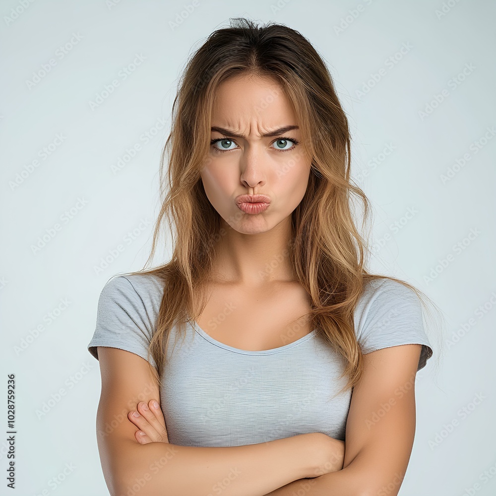 Angry woman isolated on white background. Female with an intense expression, displaying frustration or anger. Concept of emotions, stress, and conflict, captured in a moment of strong reaction Angry woman isolated on white background. Female with an intense expression, displaying frustration or anger. Concept of emotions, stress, and conflict, captured in a moment of strong reaction