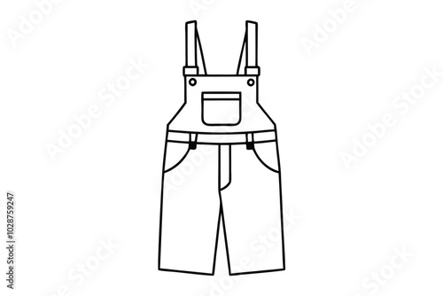 Denim Overalls Line Art Illustration with Front Pockets and Straps