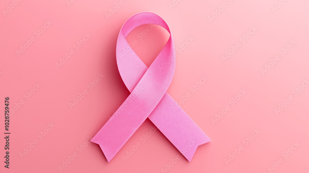 Pink ribbon on a matching pink background symbolizing breast cancer awareness and support. Pink ribbon on a matching pink background symbolizing breast cancer awareness and support.