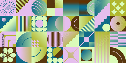 Colorful modern graphic art with vector geometric shapes and abstract forms.