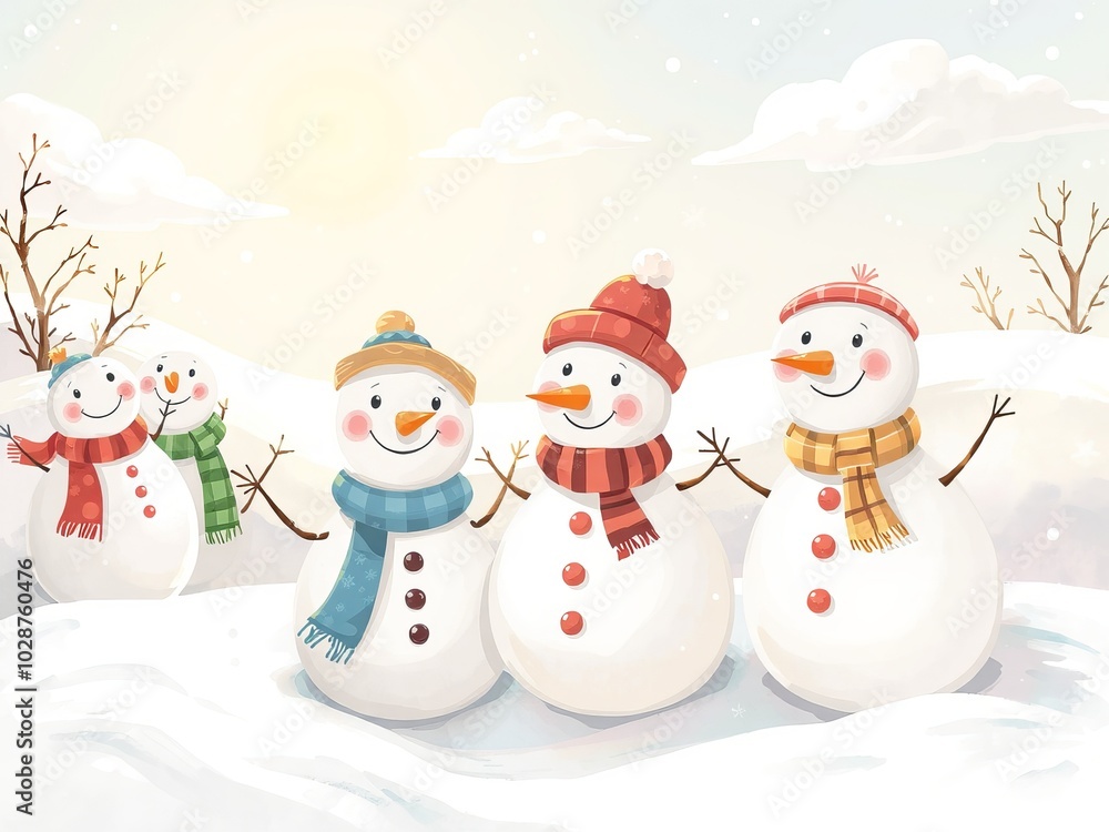a group of snowmen with a hat that says the snowman . a group of snowmen with a hat that says the snowman .