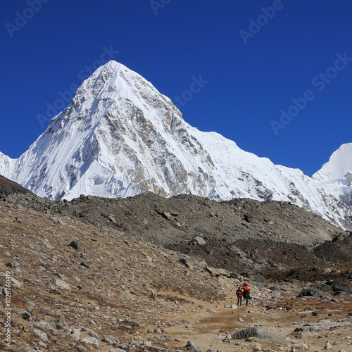 Mount Pumo Ri in autumn, high mountain next to the Everest Base Camp, Nepal. photo