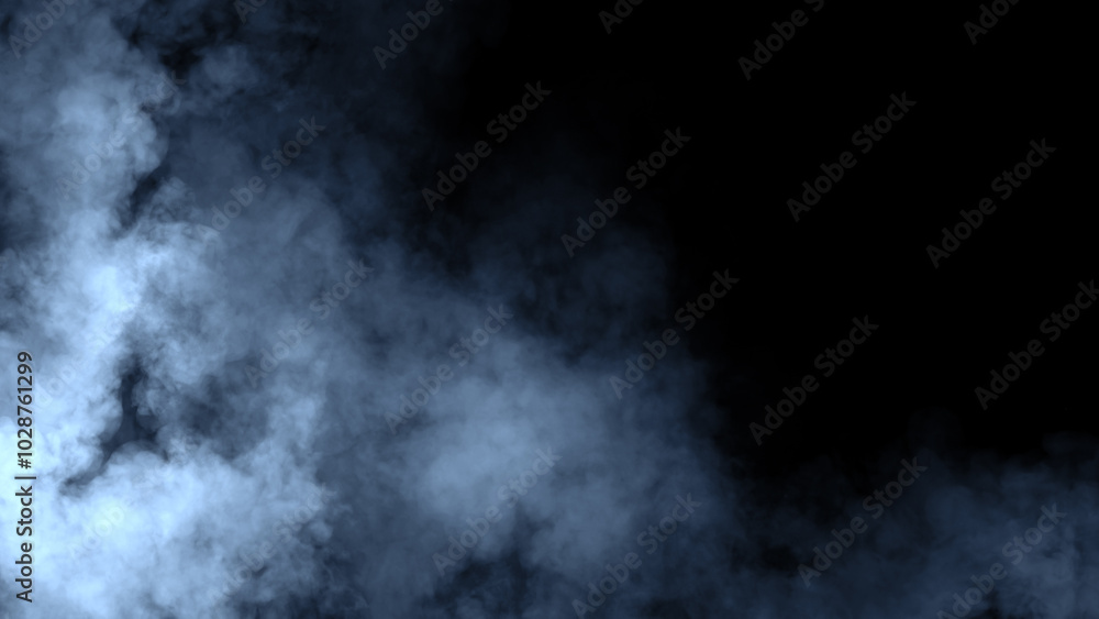 Fototapeta premium Abstract blue fire smoke misty fog on isolated black background. Texture overlays. Design element.
