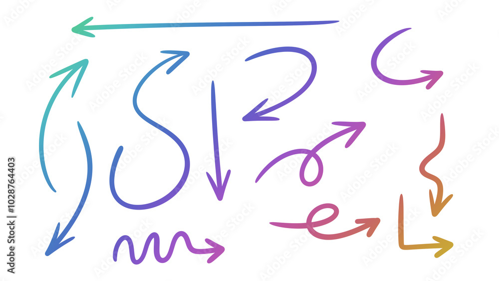 Hand drawn multi color gradient arrows isolated Hand drawn multi color gradient arrows isolated