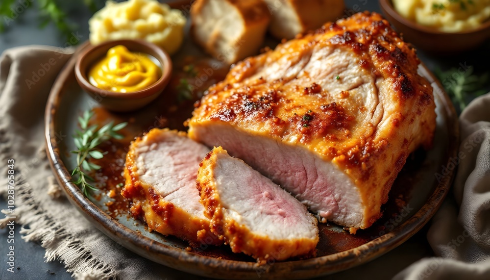 Roasted Pork Knuckle with Mustard and Mashed Potatoes (Belgian Cuisine)