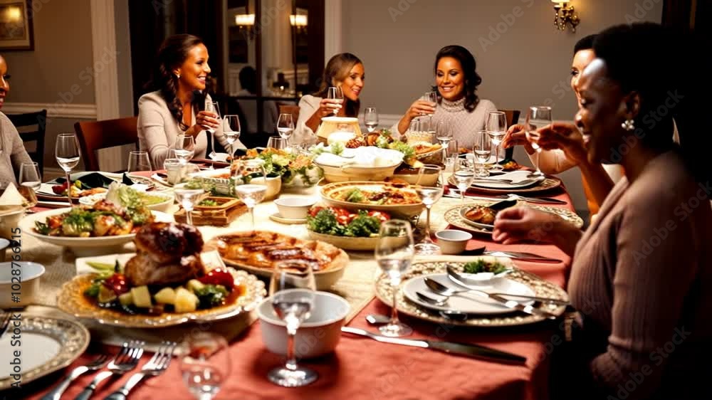 Family enjoying holiday dinner gathering at festive table Family enjoying holiday dinner gathering at festive table