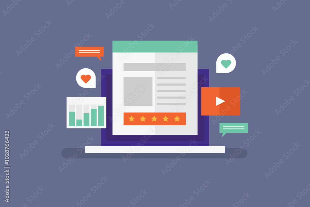 Content Performance monitoring. Content analytics software, Content performance on social media channels, Digital marketing tool. Vector illustration concept. Content Performance monitoring. Content analytics software, Content performance on social media channels, Digital marketing tool. Vector illustration concept.