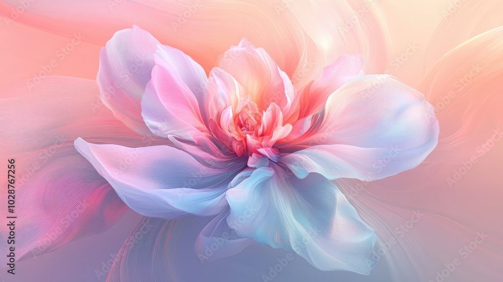 An enchanting abstract flower blended into a smooth gradient background, offering a serene canvas ideal for creative writing or design projects. An enchanting abstract flower blended into a smooth gradient background, offering a serene canvas ideal for creative writing or design projects.