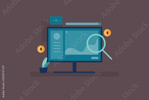 Financial data analysis. Accounting software, Financial growth, Business with high value revenues, Business generating profit and revenues. Vector illustration concept.