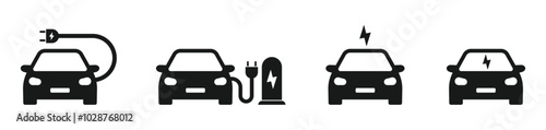 Electric car vector icon set. Electric vehicle charging vector symbols. EV icon