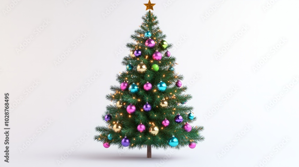 Obraz premium green pine christmas tree with ornamnets