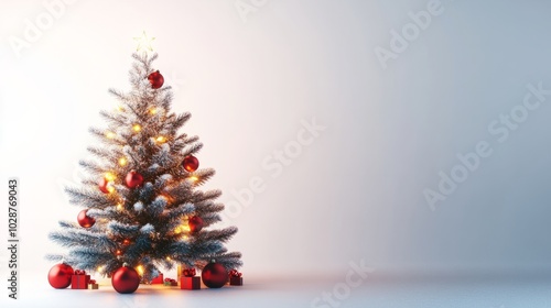 decorated christmas tree with lights and colourful ornamnets photo