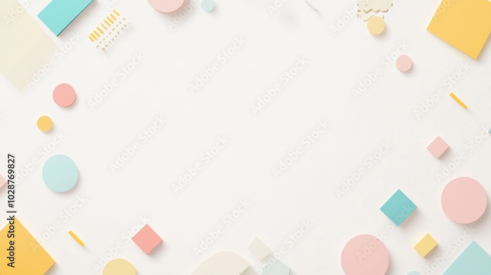 White background with pastel geometric shapes in a frame. White background with pastel geometric shapes in a frame.
