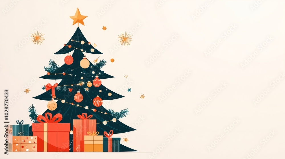 Fototapeta premium vector colourful christmas tree with gifts