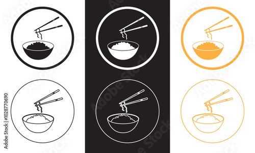 Cartoon bowl and eating chopsticks or Chinese chopsticks. In Chinese,  Food, sushi, noodles. Thai, Japanese or Asian cuisine. Restaurant tools. Vector illustration . EPS 10