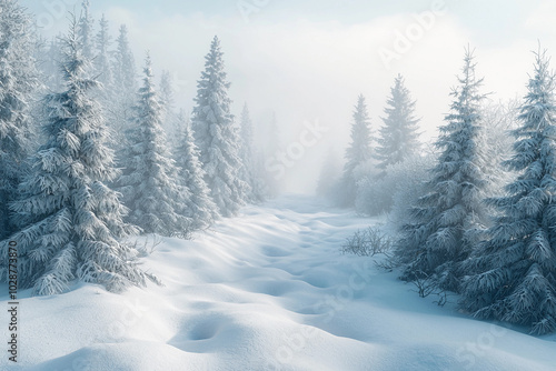 Wallpaper Mural Winter wonderland path through frosted pine trees at dawn Torontodigital.ca