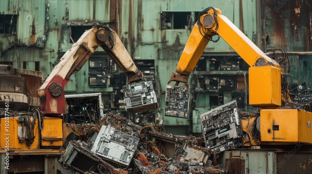 Robotic Arms Handling Large Waste Pieces Robotic Arms Handling Large Waste Pieces