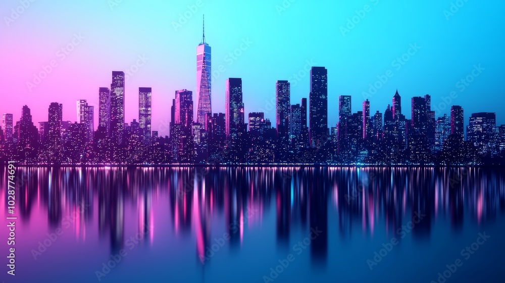 Obraz premium Vibrant Night Cityscape with Reflections in Water