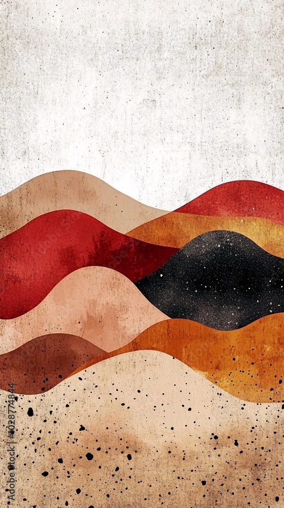Abstract landscape with wavy lines in various shades of brown, red and black. Abstract landscape with wavy lines in various shades of brown, red and black.