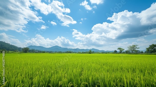 Lush Rice Paddies Under a Blue Sky