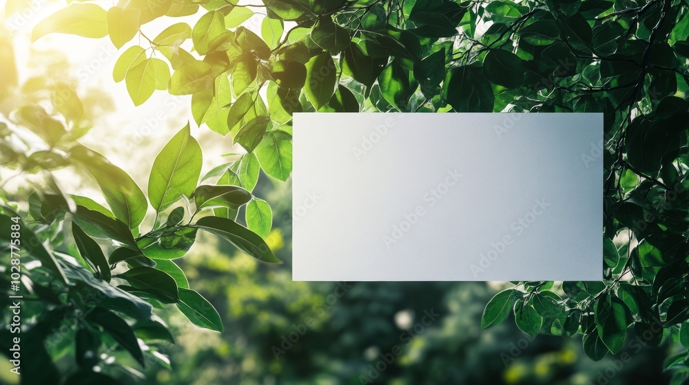 Blank Banner Set Against Green Leafy Background Blank Banner Set Against Green Leafy Background
