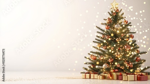 christmas tree with ligts and ornaments photo