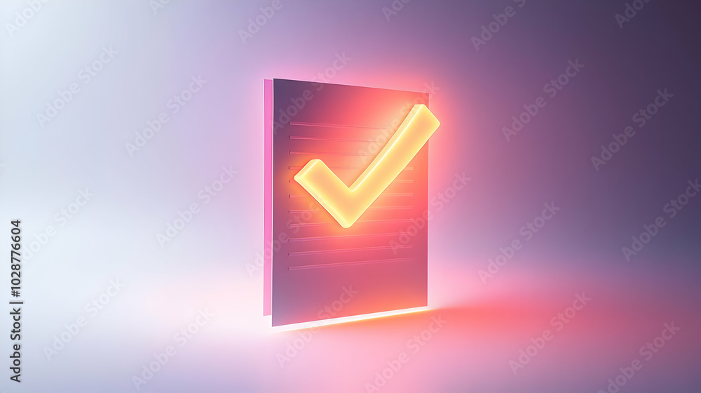 3D Floating Checkmark with Glowing Document Icon for Task Completion, Productivity, and Innovation | Isolated White Background for Project Management Infographics | Mastery in Achievement 3D Floating Checkmark with Glowing Document Icon for Task Completion, Productivity, and Innovation | Isolated White Background for Project Management Infographics | Mastery in Achievement