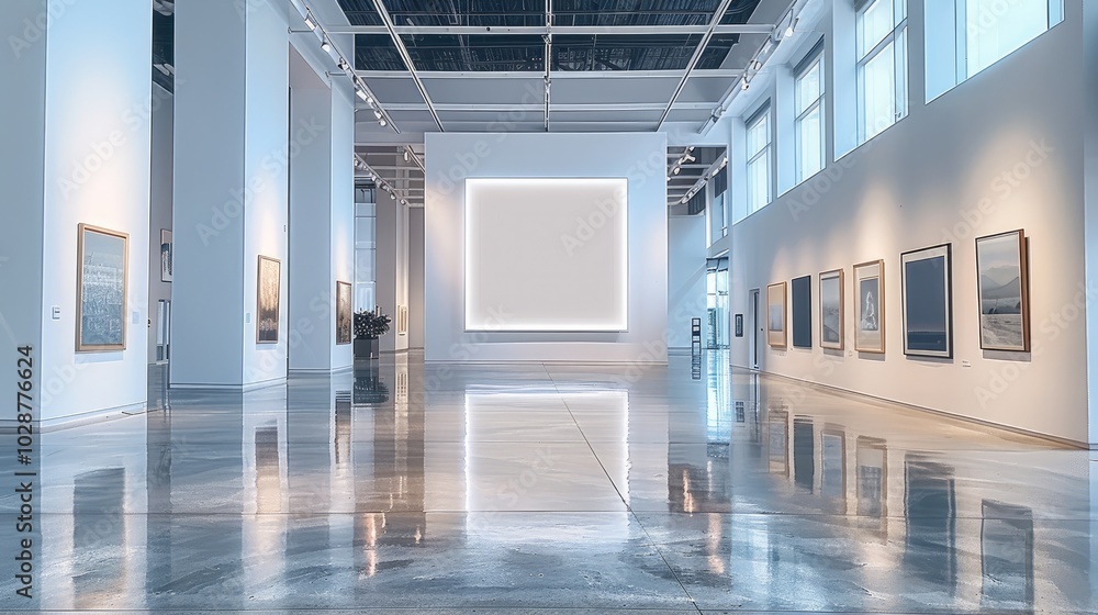 Obraz premium A square white painting show in a white contemporary museum.