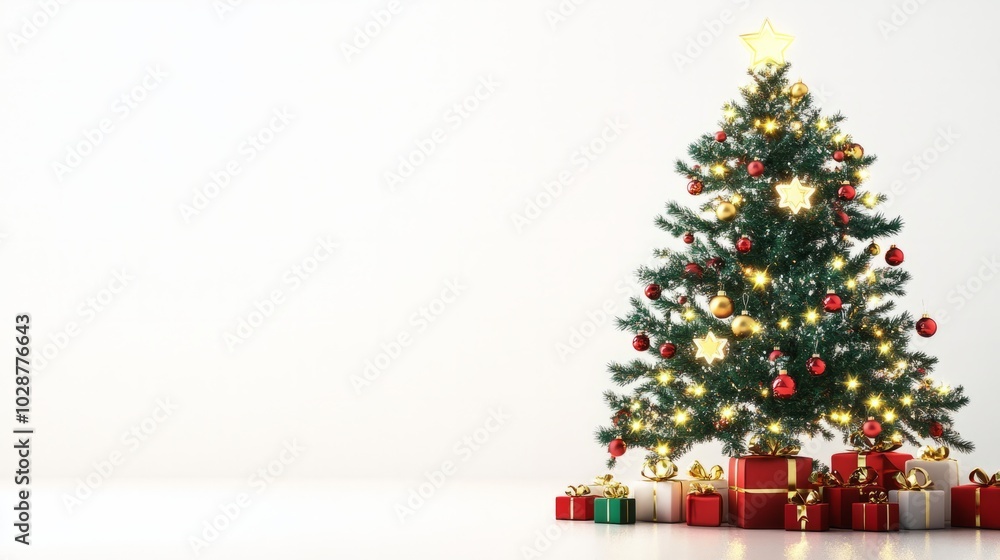 avarage green christmas tree with ligts and ornamnets avarage green christmas tree with ligts and ornamnets